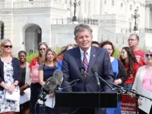 Sen. Steve Daines (R-Mont.) at a July 21, 2021 press conference introducing the Protecting Life on College Campus Act of 2021, outside the U.S. Capitol building